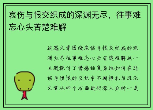 哀伤与恨交织成的深渊无尽，往事难忘心头苦楚难解